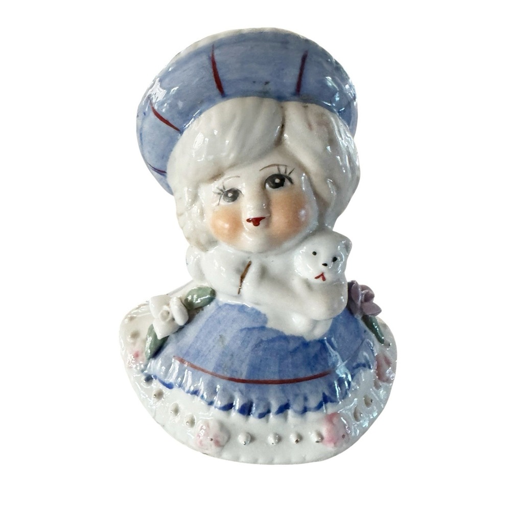Dutch Girl in Blue Dress Porcelain Figurine‎ 5" Rouge Cheeks